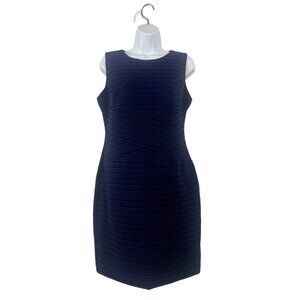 Dana Buchman Sleeveless Bodycon Blue & Black Striped Dress Knee Length Size 10